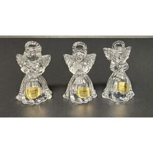 Gorham Crystal Set 3 Angel Ornaments Lantern Horn Book 2.5" West Germany Labels